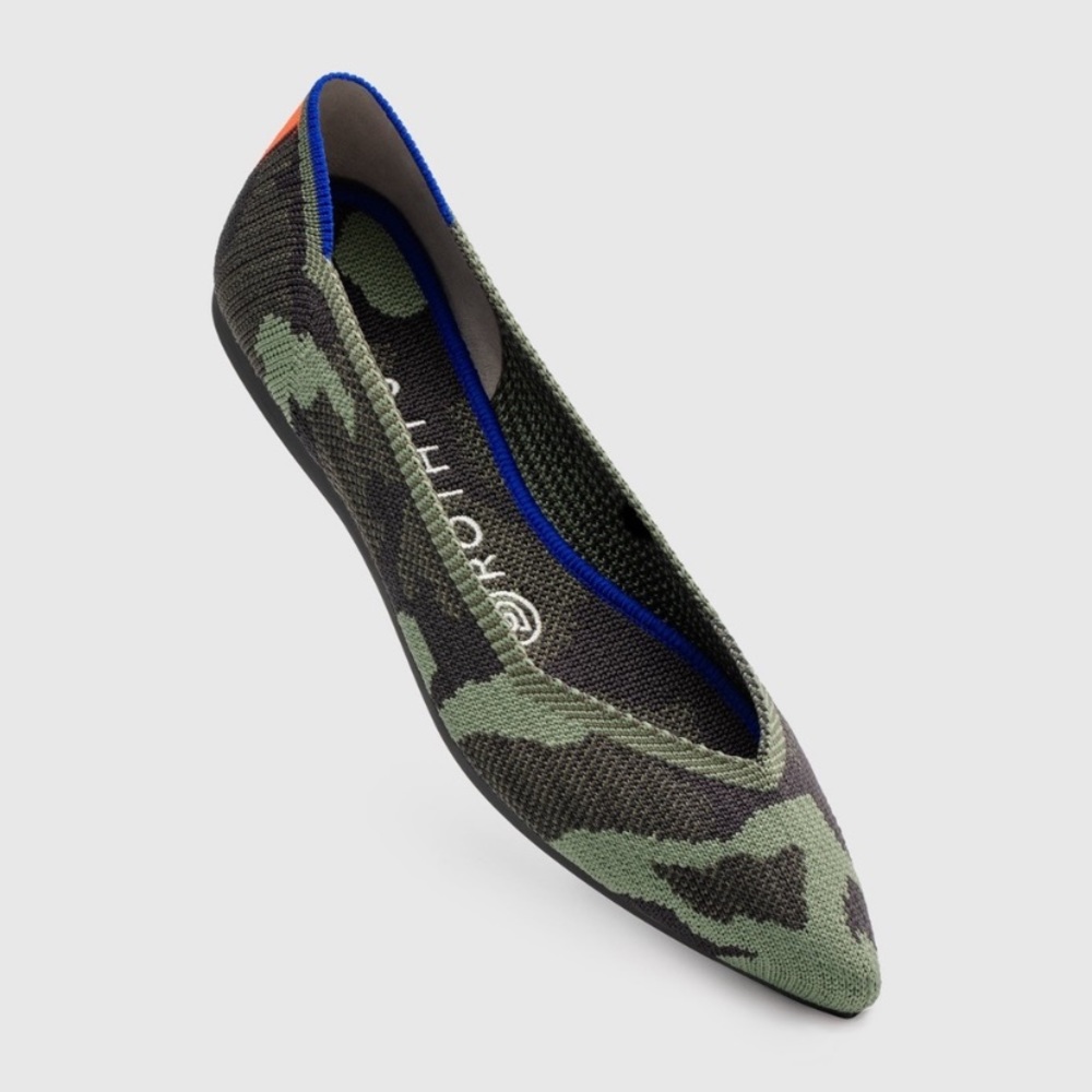 Rothy’s’ Camo Green Pointed Toe Slip On Flat Shoes Women  Sz 10